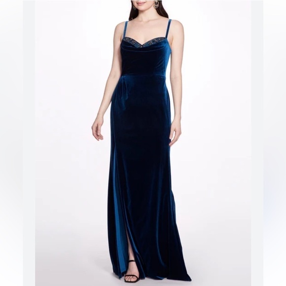 Marchesa Notte Cowl Neck Velvet Gown - Picture 1 of 8